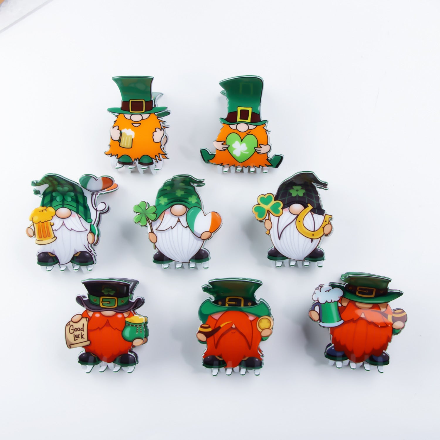 Wholesale St. Patrick's Day Green Old Dwarf Shamrock Pvc 6cm Hair Clip